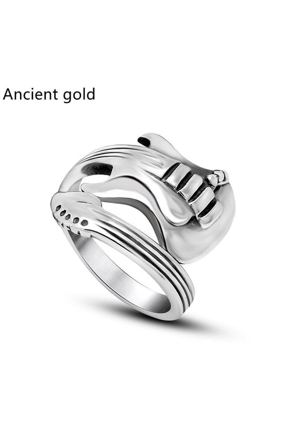 Vintage Rock Music Guitar Ring Retro Alloy Adjustable Unisex Band Antique Silver Finish and Gold Finish Jewelry