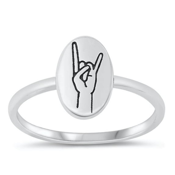 Vintage Rock & Roll Sign Ring .925 Sterling Silver Band Jewelry Female Male Unisex Size 10