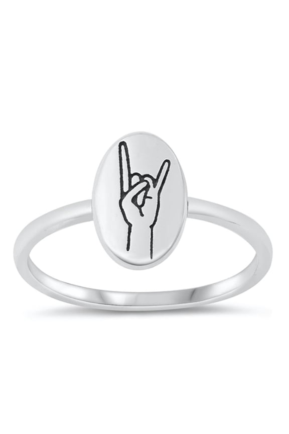 Vintage Rock & Roll Sign Ring .925 Sterling Silver Band Jewelry Female Male Unisex Size 3