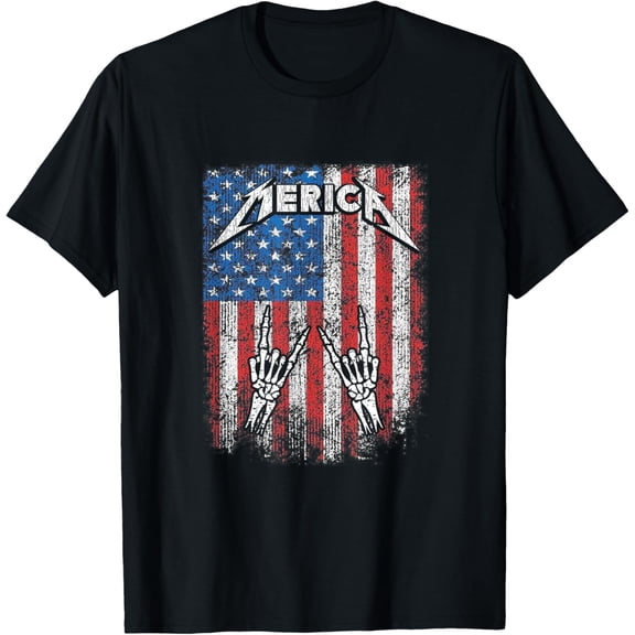 Vintage Rock Sign Heavy Metal 4th of July Us Flag Merica For Men T-shirt