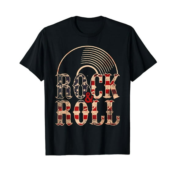 Vintage Rock and Roll Music Retro Rock'n'Roll American Flag T-Shirt