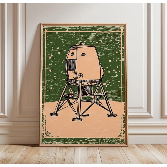 Vintage Rocket Poster, Space Shuttle Illustration, Retro Sci Fi Line Drawing, Minimal Astronomy, Study Room And Office Decor