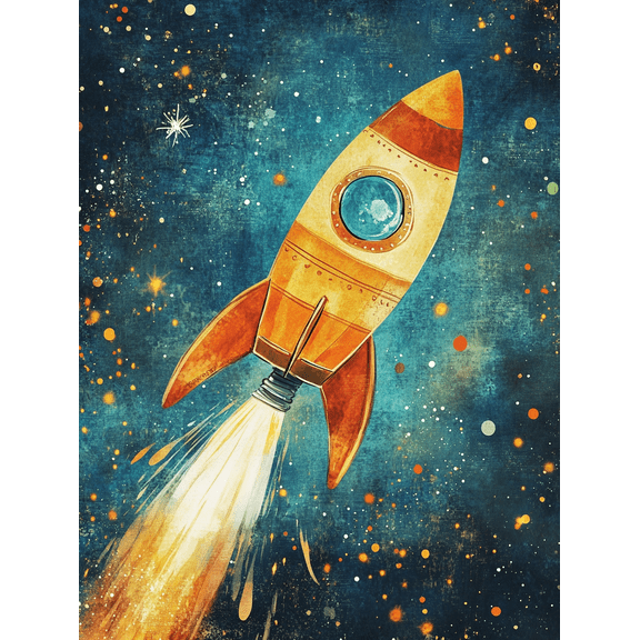 Vintage Rocket Ship Canvas Art Print Perfect for Living Room Bedroom Office Kitchen and Hallway Decoration.