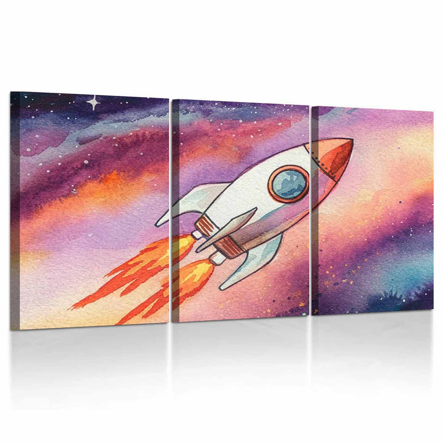 Vintage Rocket Ship Canvas Wall Art Print For Bedroom Living Room Home ...