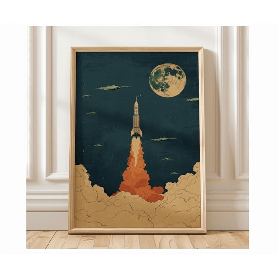 Paper Rockets Launching Vintage Rocket Ship Poster Retro Space Launch Poster Mid Century Modern ...