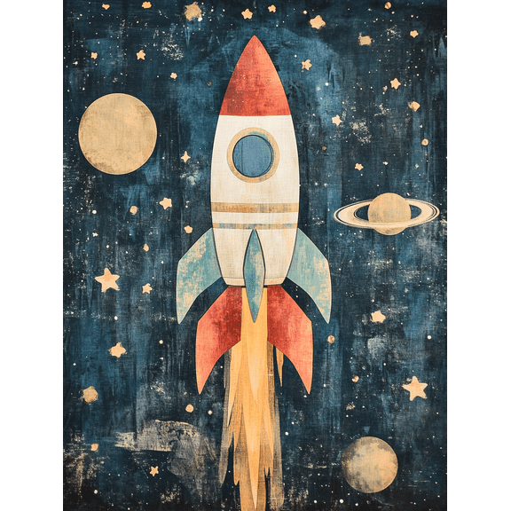 Vintage Rocket Space Canvas Art Print Perfect for Living Room Bedroom Office Hallway and Dining Room Decor