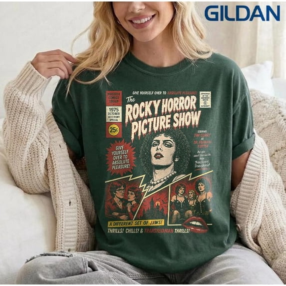 Vintage Rocky Horror Picture Show Comic Shirt, Halloween Graphic Tee, Retro 70s Cult Movie T-Shirt, Comfort Colors Curry