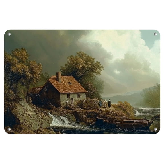 Vintage Rocky Landscape Iron Wall Art, 8x12 Inches - Remigius Adrianus Haanen, Multipurpose Metal Decor for Home & Garden, Painting