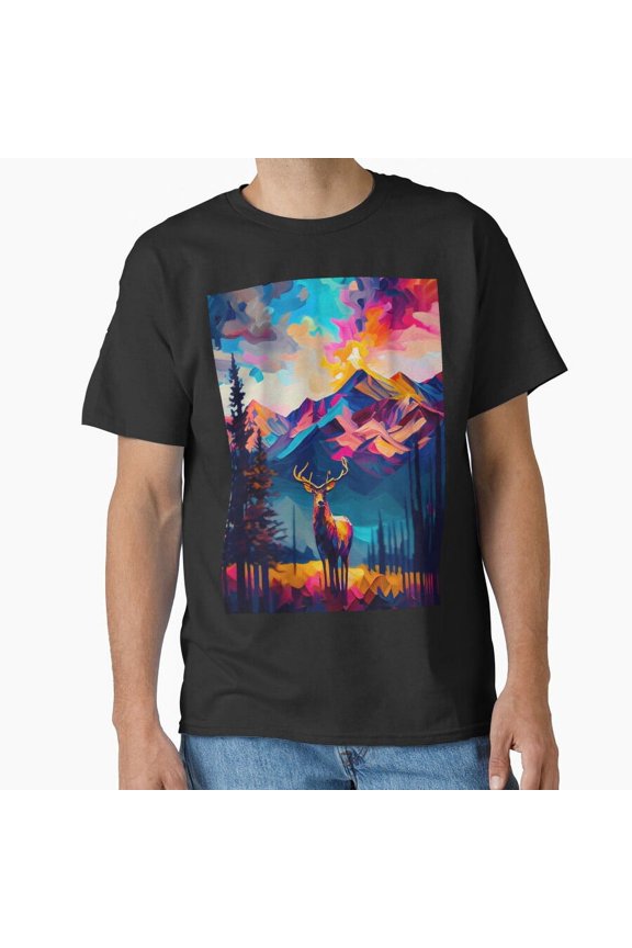 Vintage Rocky Mountain National Park Landscape, Palette Knife Oil Digital Painting Classic T-Shirt T-Shirt Perfect T-Shirt For Everyone