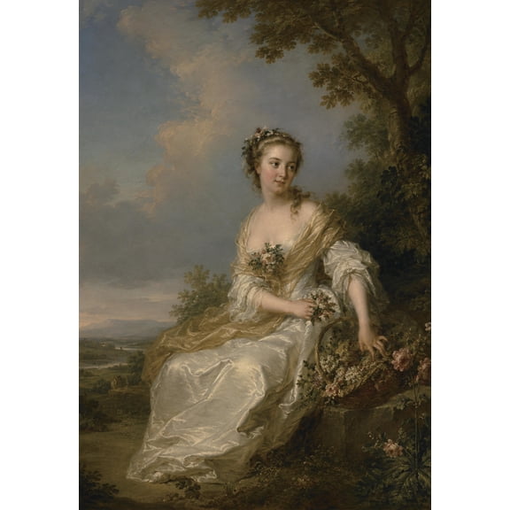 Vintage Rococo Lady with Flowers Frameless Canvas Wall Art, HD Print Classic Oil Painting, Ready to Hang,11.8x15.7 Inch