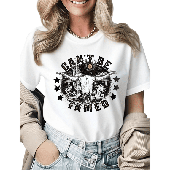 Vintage Rodeo Cowboy Art Graphic Tees Womens Print Tshirt Black/White S-5XL Tops