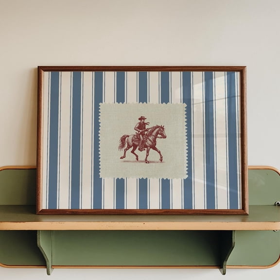 Vintage Rodeo Cowboy Print Western horse Wall Art Blue rustic bedroom decor