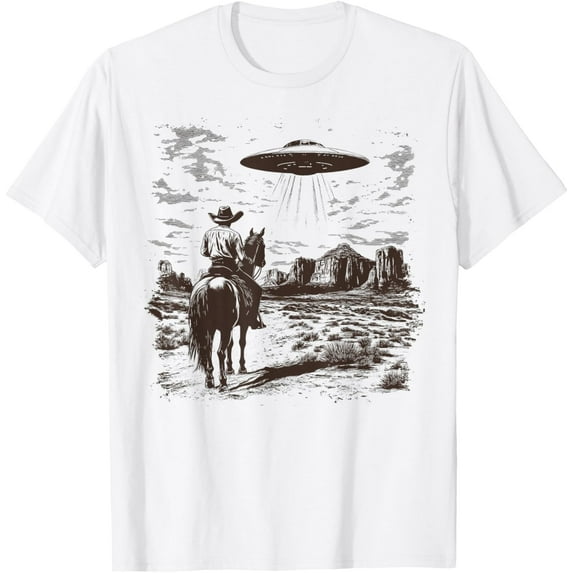 Vintage Rodeo Cowboy Western Country Spaceship UFO Alien T-Shirt Tops Tee