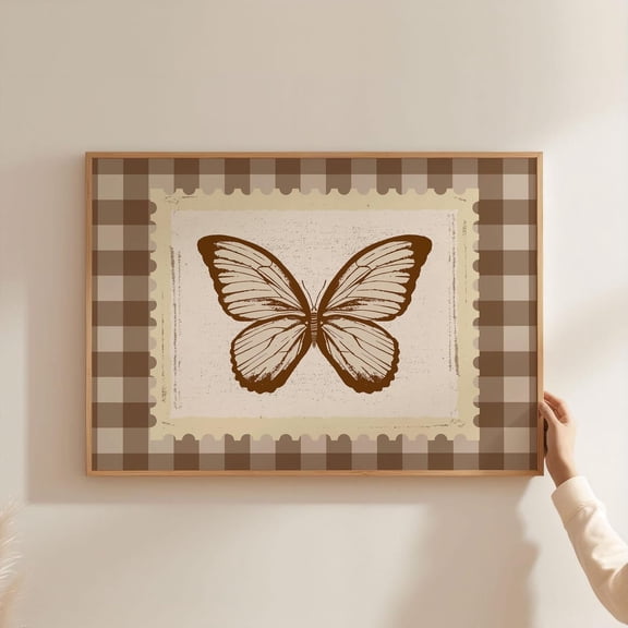 Vintage Rodeo Poster Butterfly Brown Wall Art, Checkered Brown, Rustic Mid Century Modern Bedroom Decor, Retro Western Art, UNFRAMED