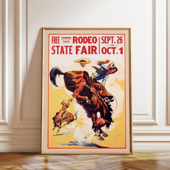Vintage Rodeo Poster Western Cowboy Wall Art Rustic Rodeo Decor 12x18 UNFRAMED