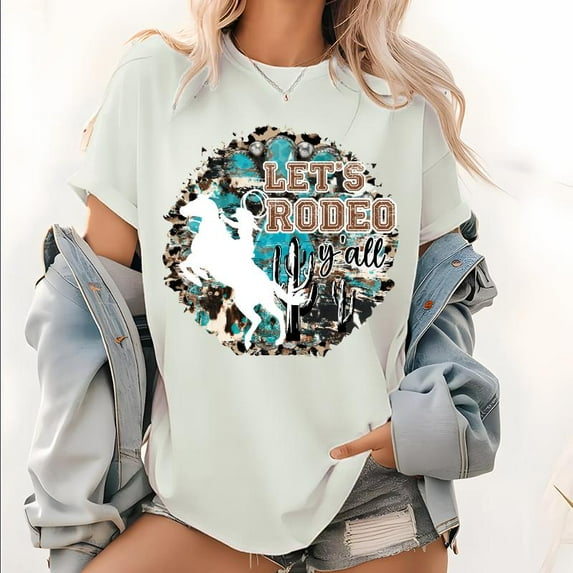 Vintage Graphic Tee – Rodeo 'Y’all Ready' Women’s Cotton LoverTops, Size（S-5XL)
