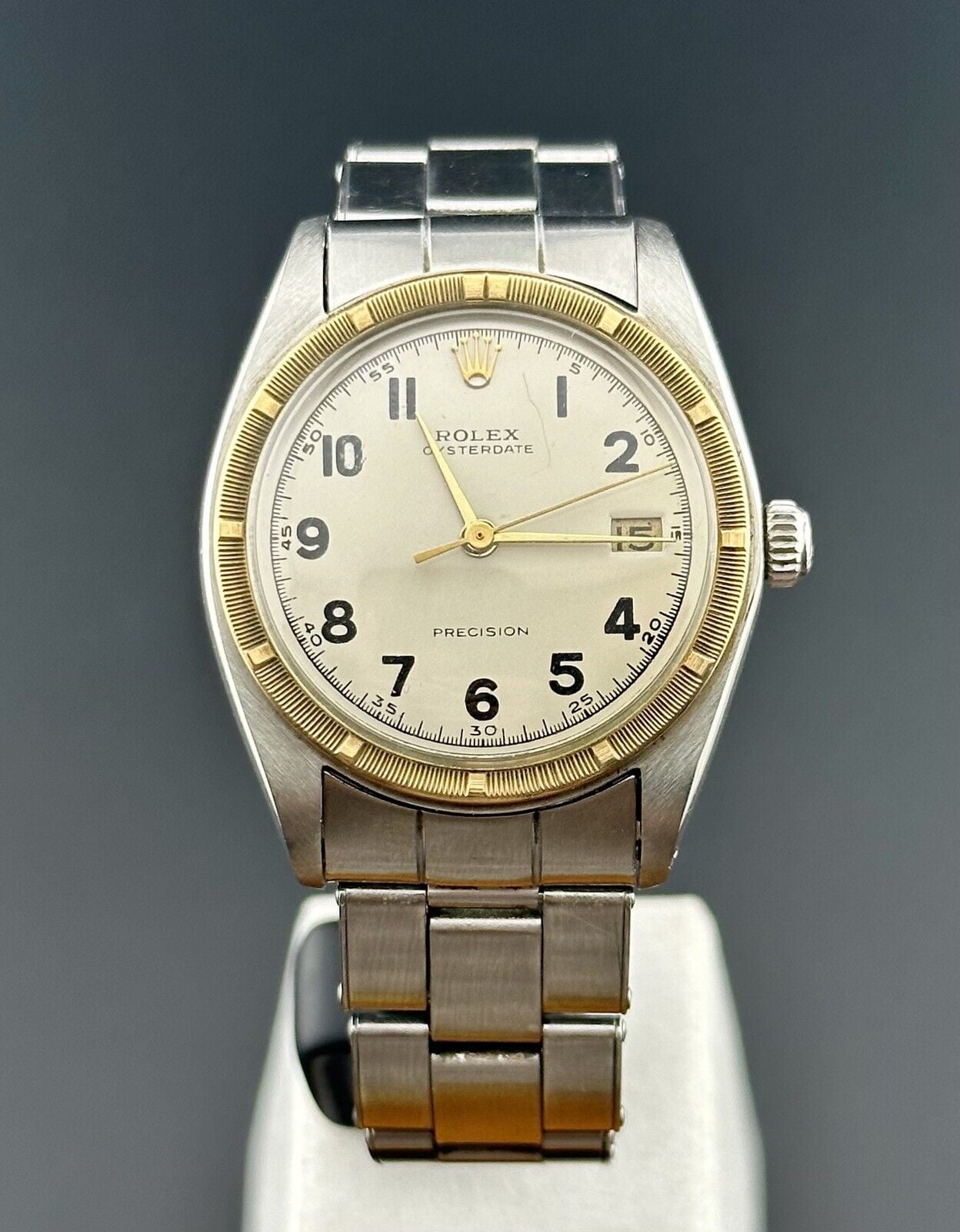 Vintage Rolex OysterDate Precision 34mm 2-Tone Watch Cream Dial