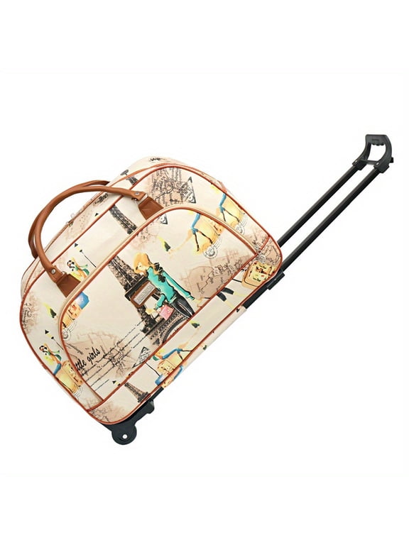 Vintage Rolling Duffel Bag with Wheels, Large Capacity Travel Bag with Telescopic Handle, Carry On Luggage Bag for Women & Men, Weekender Overnight Bag for Travel, Business Trips & Weekend Getaways