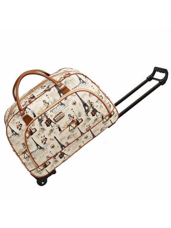 Vintage Rolling Duffel Bag with Wheels, Large Capacity Travel Bag with Telescopic Handle, Carry On Luggage Bag for Women & Men, Weekender Overnight Bag for Travel, Business Trips & Weekend Getaways