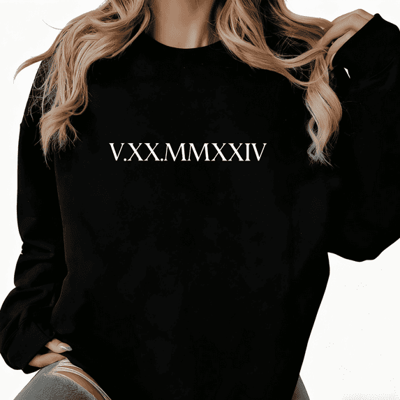 Vintage Roman Numeral Graphic Tee T-Shirt Print Top breathability Round-neck long-sleeved Black S-3XL