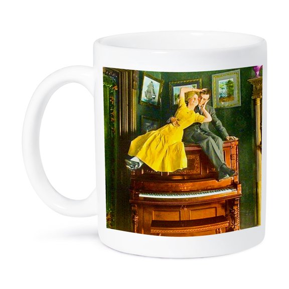 3dRose, Vintage Romantic Hand Colored Slide Meet Me For Piano Lessons, 11oz Mug