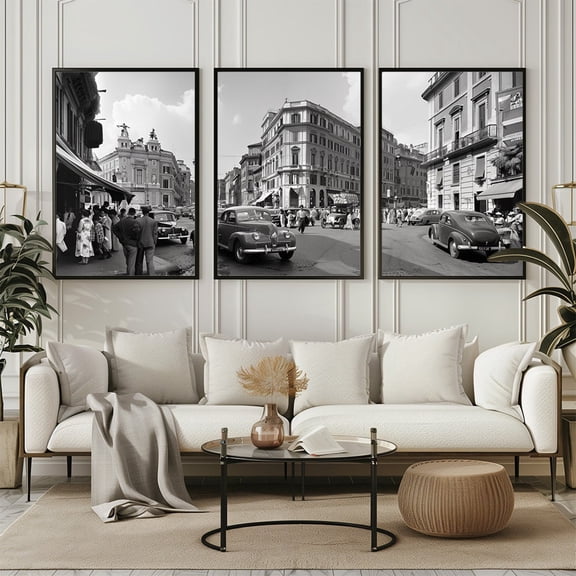 Vintage Rome City Print Set Black And White Italian Street Photography Home Decor Office Wall Art Set 3
