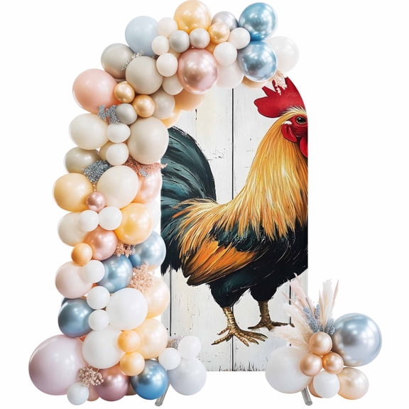 Vintage Rooster Arch Backdrop Cover, Spandex Fitted Wedding Arch Cover, Watercolor Retro Farmhouse Rooster Round Top Stand Covers for Birthday Ceremony Bridal Shower Party Decor 4x1.65 Ft