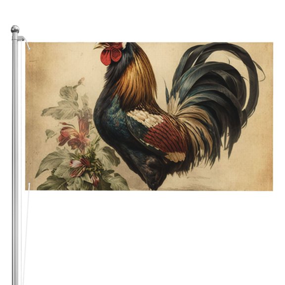 Vintage Rooster Art Double Sided Flag 3x5FT Reversible Garden Flag Outdoor Decor for House, Porch, Lawn, Yard, Indoor Wall, Party Decoration