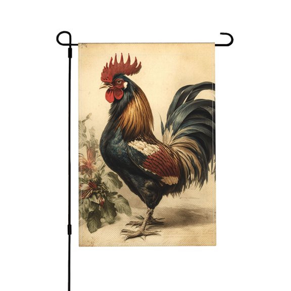 Vintage Rooster Art Garden Flag Outdoor House Flags 12 X 18 Inch Banner Yard Home Decoration