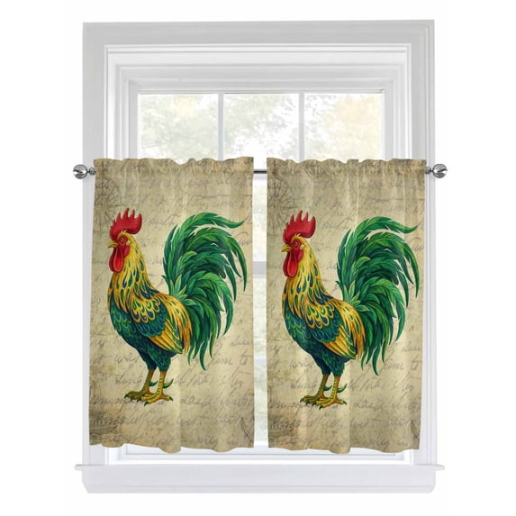 Vintage Rooster Bathroom Window Curtain, Farmhouse Retro Animals Elegant Light Filtering Coffee Kitchen Curtains, Bedroom Living Room Curtains 2 Panel 84"x54"
