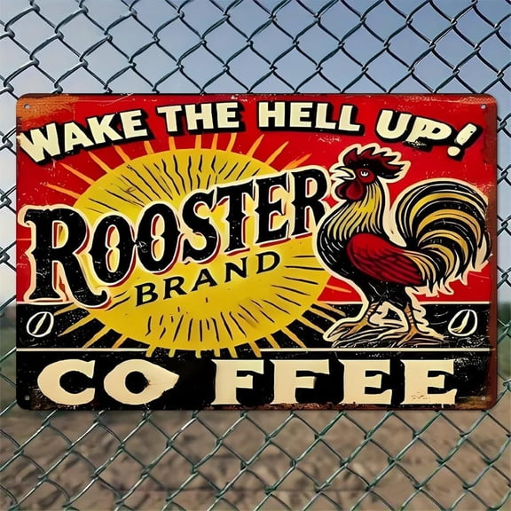 Vintage Rooster Brand Coffee Sign Rustic Aluminum Wall Art & Metal Tin Sign - 8x12in Vintage Indoor Outdoor Decor for Home, Office, Cafe, Yard & GardenFarm