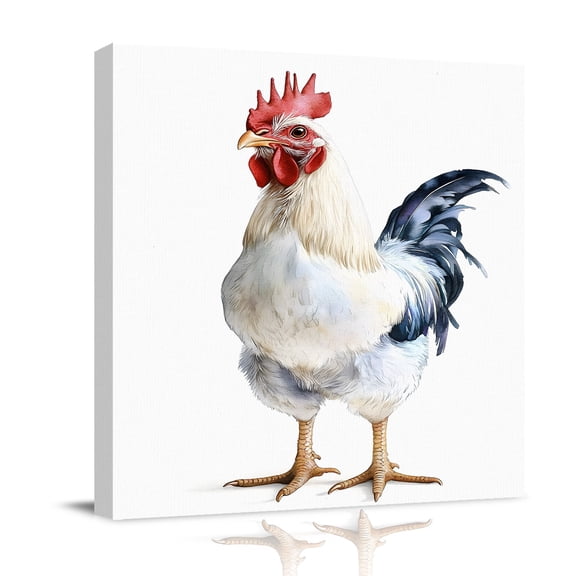 Vintage Rooster Canvas Wall Art for Living Room, Country Black White Chicken Farmhouse Animals Poster Print Painting for Bedroom Office Home Decoration Wall Pictures Prepare To Hang 8"x8"