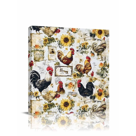 Vintage Rooster Canvas Wall Art, Sunflower Envelope Farmhouse Rural Country Framed Wall Decor Modern Artwork Prints Painting for Living Room, Bedroom, Kitchen & Cafe Decor 20x20 Inch
