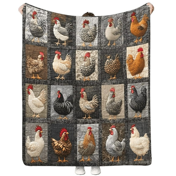 Vintage Rooster Checkered Printed Blanket Nap Blanket 70X100Cm