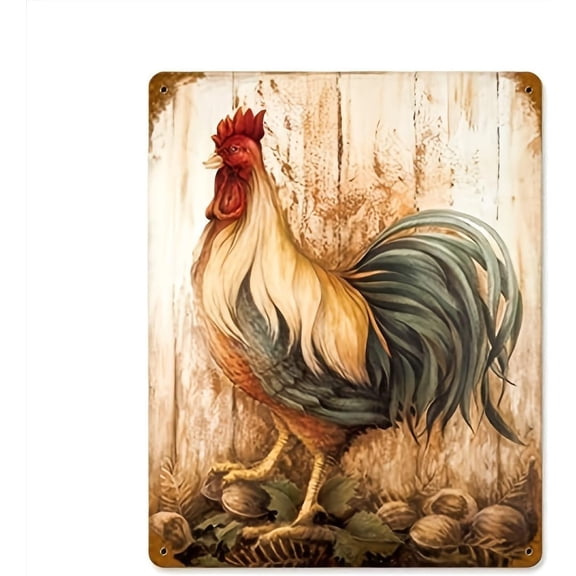 Vintage Rooster Chicken Metal Tin Sign, Aluminum Wall Decor for Home, Farmhouse, Garden or Patio, 12 x 8 Inch