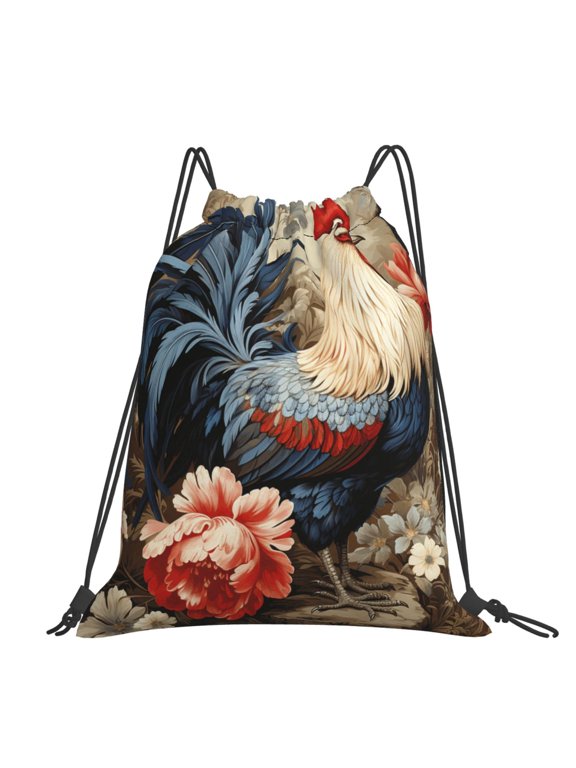 Vintage Rooster Cool Large Drawstring Backpack Casual Cinch Sack Bag Backpack for Sports Hiking Travel Gym