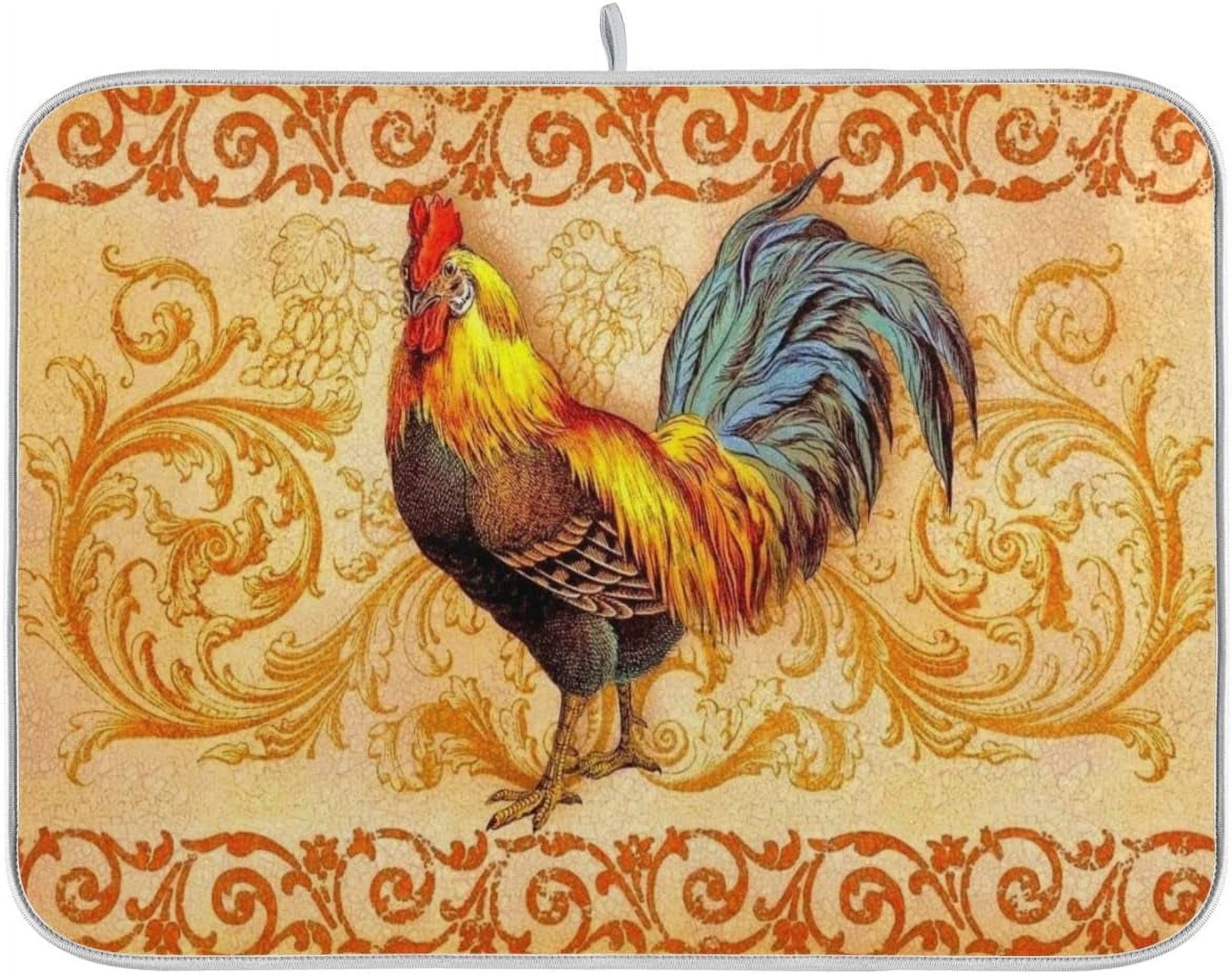 Vintage Rooster Dish Drying Mat for Kitchen Countertop Rustic Floral Pattern Dishes Pad Dish Drainer Rack Mats Absorbent Fast Dry Kitchen Accessories 18x24 Inch Walmart