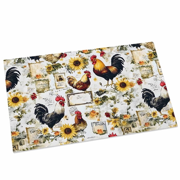 Vintage Rooster Door Mat 16x24 Inch Farmhouse Sunflower Watercolor Animal Entryway Rug with Non-Slip Rubber, Front Door Rug Indoor Floor Mats for Living Room Bathroom Bedroom Home Office