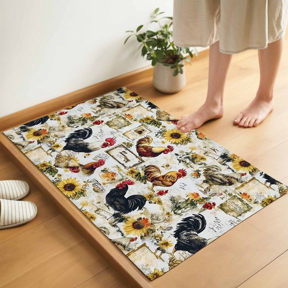 Vintage Rooster Door Mat 16x24 Inch Sunflower Envelope Farmhouse Rural Country Entryway Rug with Non-Slip Rubber, Inside Floor Mats Front Door Rug for Living Room Bathroom Bedroom Home Office