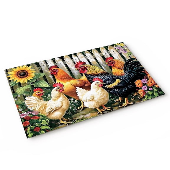 Vintage Rooster Door Mat Farmhouse Hen Chick Sunflower Floral Pastoral Country Non Slip Absorbent Entrance Mat Washable Low Profile Indoor Doormat for Front Door Entryway Entry 16"x24"