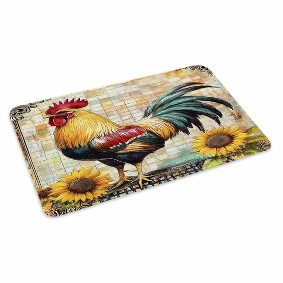 Vintage Rooster Doormat Outdoor Entrance 16"x24", Pastoral Floral Watercolor Animals Absorb Moisture Dirt Door Mats, Non-Slip Rubber Backing Floor Mats Indoor, Low-Profile Front Door Rugs