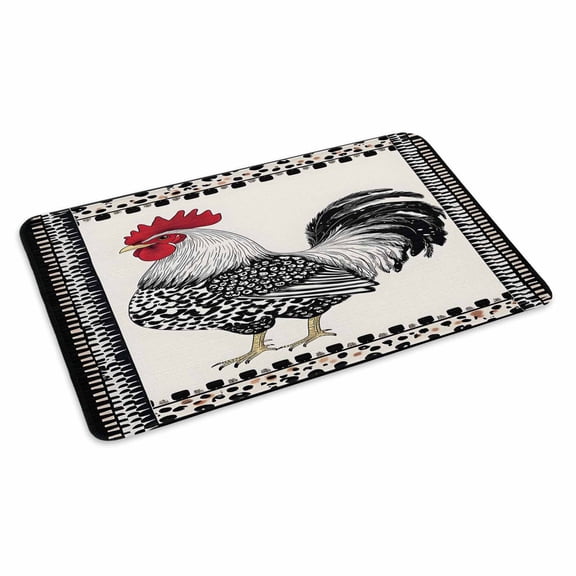Vintage Rooster Doormat Outdoor Entrance 24"x36", Black White Watercolor Animals Absorb Moisture Dirt Door Mats, Non-Slip Rubber Backing Floor Mats Indoor, Low-Profile Front Door Rugs