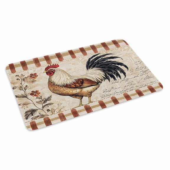 Vintage Rooster Doormat Outdoor Entrance 24"x36", Watercolor Spring Floral Farmhouse Animals Absorb Moisture Dirt Door Mats, Non-Slip Rubber Backing Floor Mats Indoor, Low-Profile Front Door Rugs