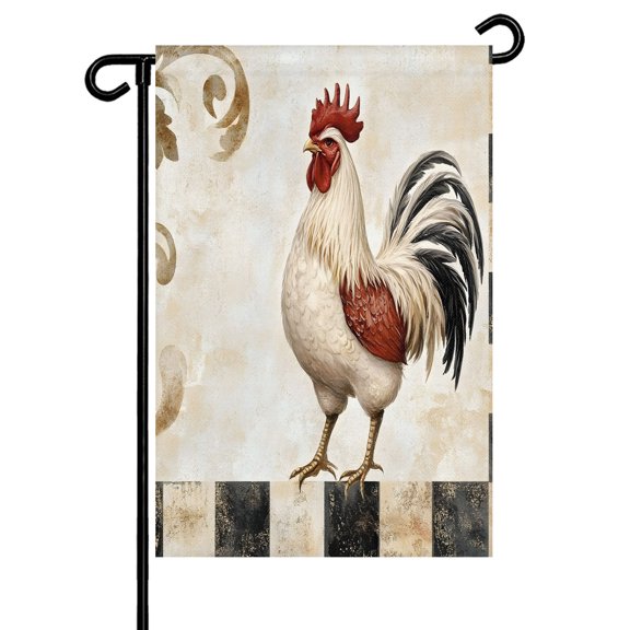Vintage Rooster Garden Flag 12x18 Inch Watercolor Pastoral Animals White Farmhouse Country Double Sided Small Decorative Garden Flags for Outside, Outdoor Yard Porch Lawn Decoration