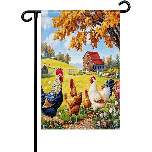 Vintage Rooster Garden Flags 12x18 Double Sided Outside Decoration Farmhouse Animals Spring Floral Decorative Welcome Yard Flag Banners for House Home Patio Lawn Seasonal Outdoor Decor