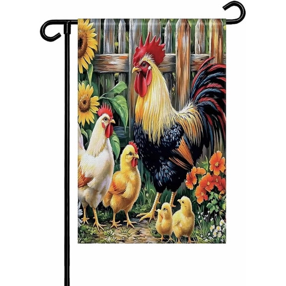 Vintage Rooster Garden Flags 12x18 Double Sided Outside Decoration Spring Flower Pastoral Animals Decorative Welcome Yard Flag Banners for House Home Patio Lawn Seasonal Outdoor Decor
