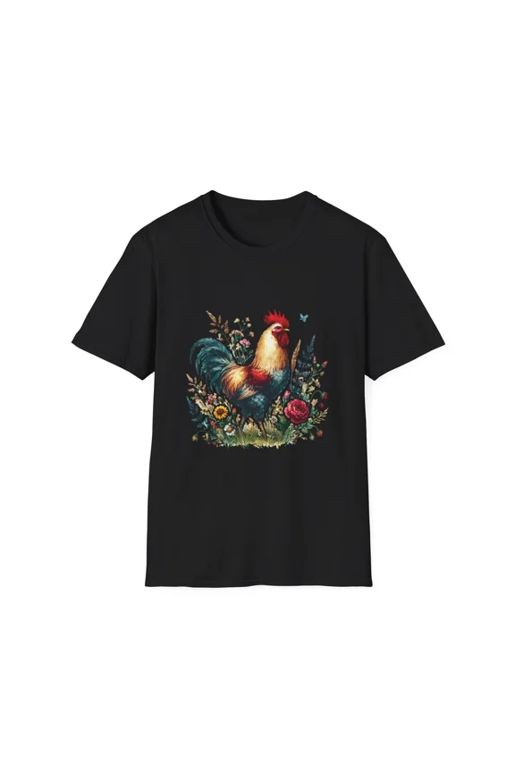 Vintage Rooster Graphic Farmhouse Shirt Country Style Garden Apparel Unisex T-Shirt, up to Size 5XL