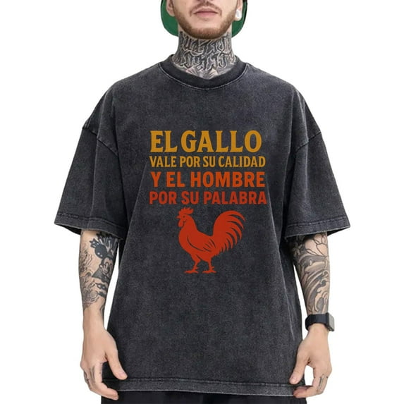 Vintage Rooster Graphic Tee T Shirt Top Washed Cotton Casual Short Sleeve Crew Neck Black S-2XL Plus size