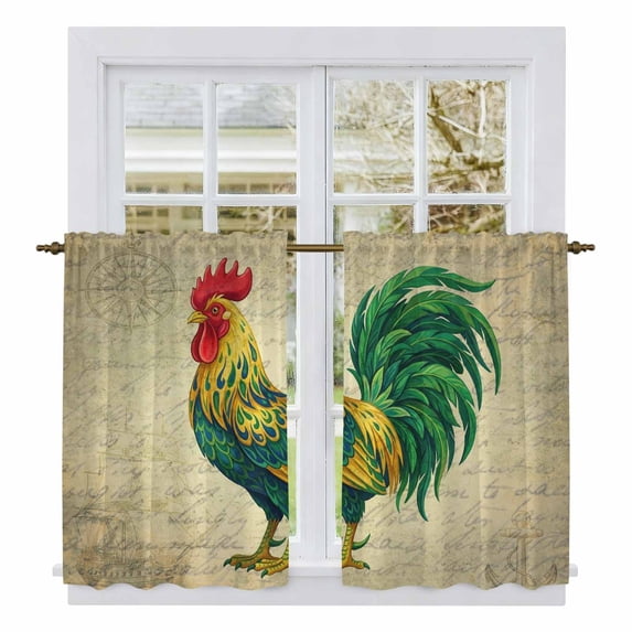 Vintage Rooster Kitchen Curtain for Berdoom Living Room Cafe 54 Inch Length, Farmhouse Retro Animals Elegant Tiers Curtains Light Filtering Drapes Rod Pocket Window Treatment 2 Panels 52"Wx54"L