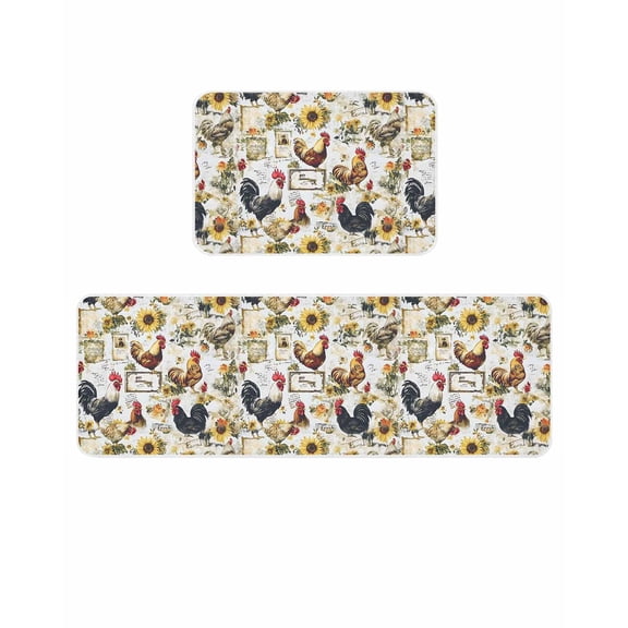 Vintage Rooster Kitchen Mats for Floor 2 Piece, Sunflower Envelope Farmhouse Rural Country Absorbent Non-Slip Kitchen Rugs Comfort Standing Mat for Laundry, Hallways 15.7"x23.6"+15.7"x47.2"